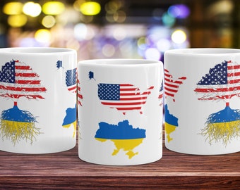 Ukraine Immigrant Roots Tee Coffee Mug Cup | Ukraine USA Flag | Ukrainian American | US Naturalization Christmas Birthday Ceremony Gift