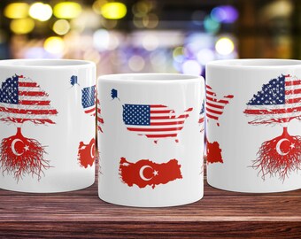Turkish American Roots Coffee Mug - Turkey USA Flag Gift