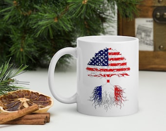 French American Roots Coffee Mug: France USA Flag Gift