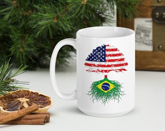 Brazil USA Roots Coffee Mug: Brazilian US Naturalization Gift