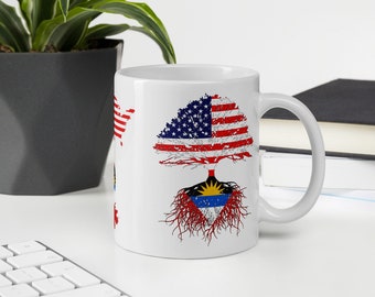 Antigua Barbuda USA Flag Roots Coffee Mug - Naturalization Gift