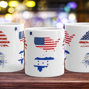 Honduras Immigrant Roots Tee Coffee Mug Cup | Honduras USA Flag | Honduran American | US Naturalization Christmas Birthday Ceremony Gift