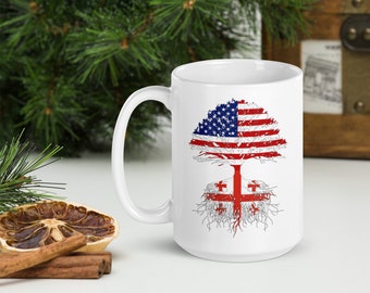 Georgian Roots USA Flag Tree Coffee Mug - Naturalization Gift