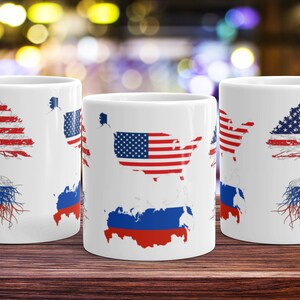 Russia Immigrant Roots Tee Coffee Mug Cup | Russia USA Flag | Russian American | US Naturalization Christmas Birthday Ceremony Gift