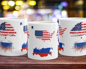 Russia Immigrant Roots Tee Coffee Mug Cup | Russia USA Flag | Russian American | US Naturalization Christmas Birthday Ceremony Gift