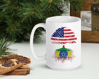 Ethiopian American Roots Coffee Mug: Ethiopia USA Flag Gift