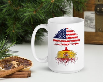 Spanish American Roots Coffee Mug: Spain USA Flag Gift
