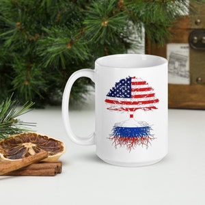 Russia Russian Roots Tee Coffee Mug Cup, Russia USA Mug, Russia Cup Mug, US Naturalization Ceremony Christmas Gift Men Women Family Friends