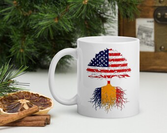 Romanian American Roots Coffee Mug: Romania USA Flag Gift