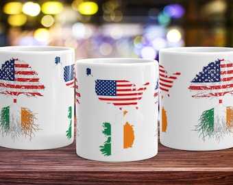 Irish American Roots Coffee Mug - Ireland USA Flag Gift