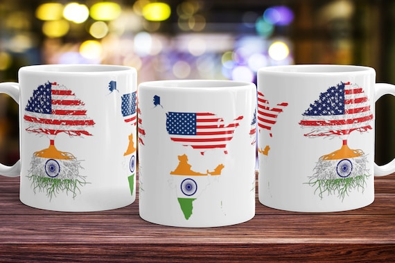 Indian American Roots Coffee Mug: India USA Flag Gift