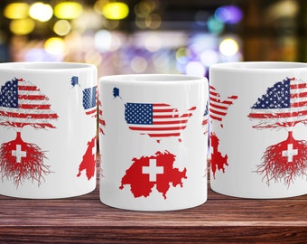 Swiss American Roots Coffee Mug: Switzerland USA Flag Gift