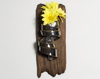 Handmade Ceramic Wall Flower Vase: Distressed Wood Art