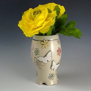 Butterfly and Flower Themed Vase, Colorful Pottery, Handmade Colorful Butterfly Vase, Pottery Vase, Pottery Flower Vase, 11oz