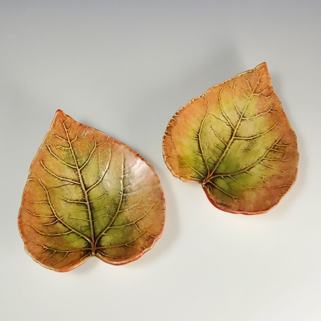 Pottery Leaf Dish, Handmade Organic Ceramic Aspen Leaf, Small Dish