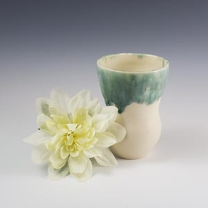 Handmade Green & Off-White Pottery Vase: Large Ceramic Cup, Unique Glaze