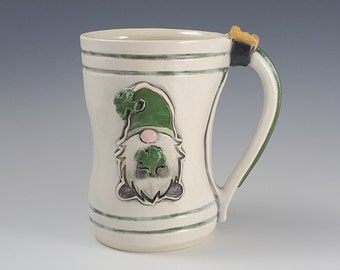 Ceramic Gnome Mug 15oz, Handmade Pottery Mug, Gnome Pottery Mug, Fun Mug, St Patricks Beer Mug, Whimsical Cup, Multi-color Mug, Gnome Cup