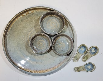 Large Round Pottery Platter & Bowl Set, Pottery platter handmade, Modern Ceramic Serving Dish, Pottery Tableware Set, Modern Tableware