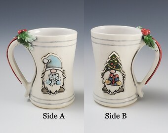 Ceramic Christmas Mug 12oz, Handmade Pottery Mug, Gnome Pottery Mug, Holiday Mug, Christmas Cup, Whimsical Cup, Multi-color Mug, Gnome Cup