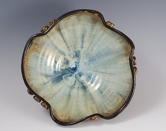 Round pottery bowl, Small ceramic round bowl, handmade bowl, candy dish, blue bowl, blue pottery, small bowl, elegant bowl, altered rim