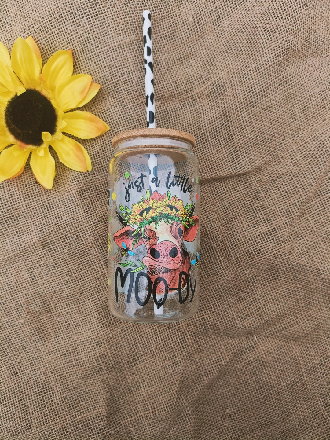 Moody Cow Glass Can // Iced Coffee Glass Coffee Mug Cow Etsy UK