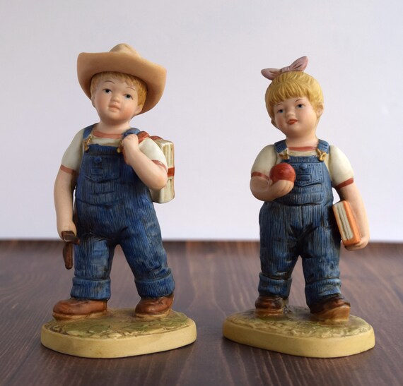 Home Interiors Denim Days 1513 School Days Denim Days Homco Figurine Vintage Collectibles Danny And Debbie Farm House Figurine