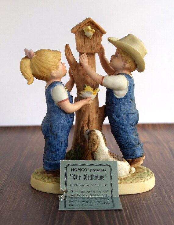 Home Interiors Denim Days 8888 Our Birdhouse Denim Days Homco Figurine Vintage Collectibles Danny And Debbie Summer Decor