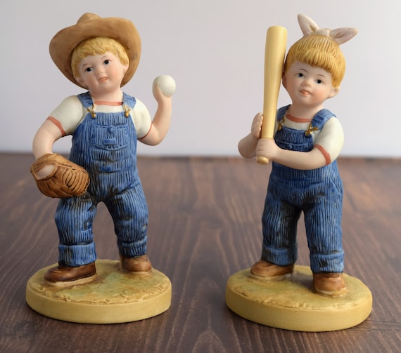 Home Interiors Denim Days 1522 Let S Play Ball Denim Days Homco Figurine Vintage Collectible Danny And Debbie Farm House Figurine