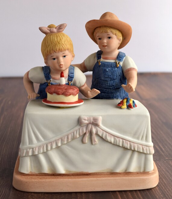Home Interiors Denim Days 1520 Happy Birthday Denim Days Homco Figurine Vintage Collectibles Danny And Debbie Farm House Figurine