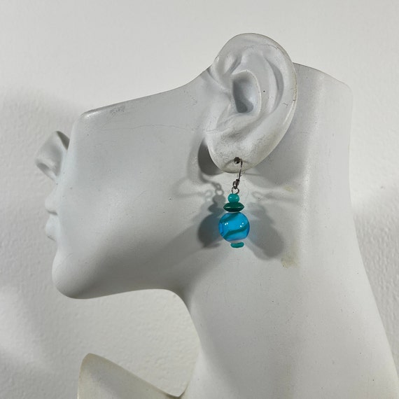 Striped sky blue handmade lampwork glass earrings - image 5