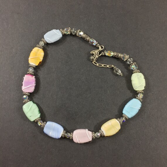 Pastel lampwork glass necklace with Swarovski cry… - image 6