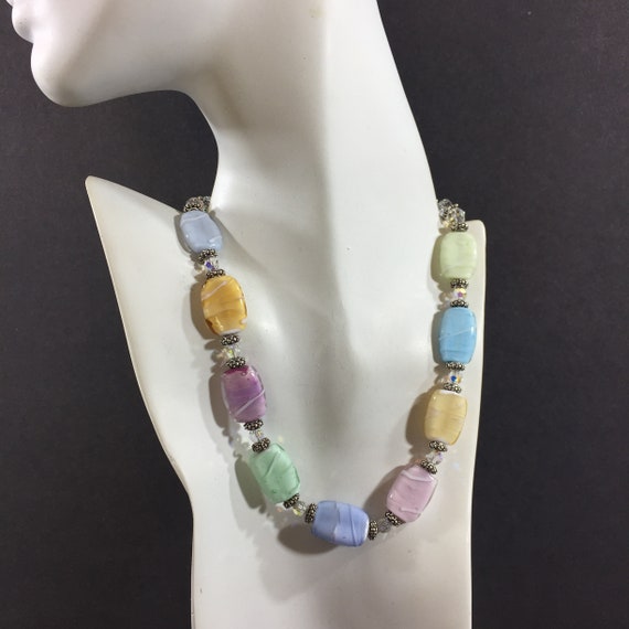 Pastel lampwork glass necklace with Swarovski cry… - image 4