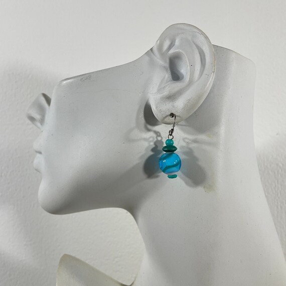 Striped sky blue handmade lampwork glass earrings - image 9