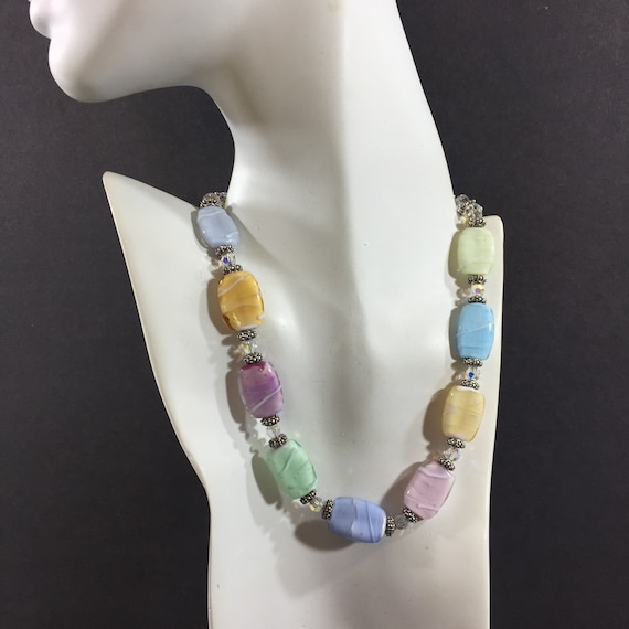 Pastel lampwork glass necklace with Swarovski cry… - image 7