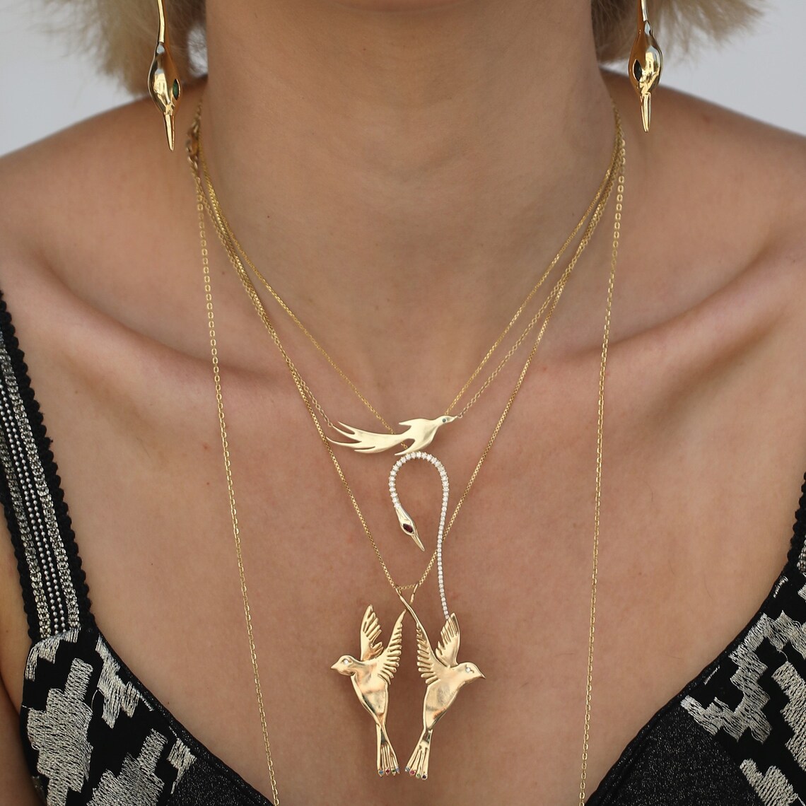Phoenix Necklace 14K Solid Gold, Gold With Diamond Phoenix Pendant