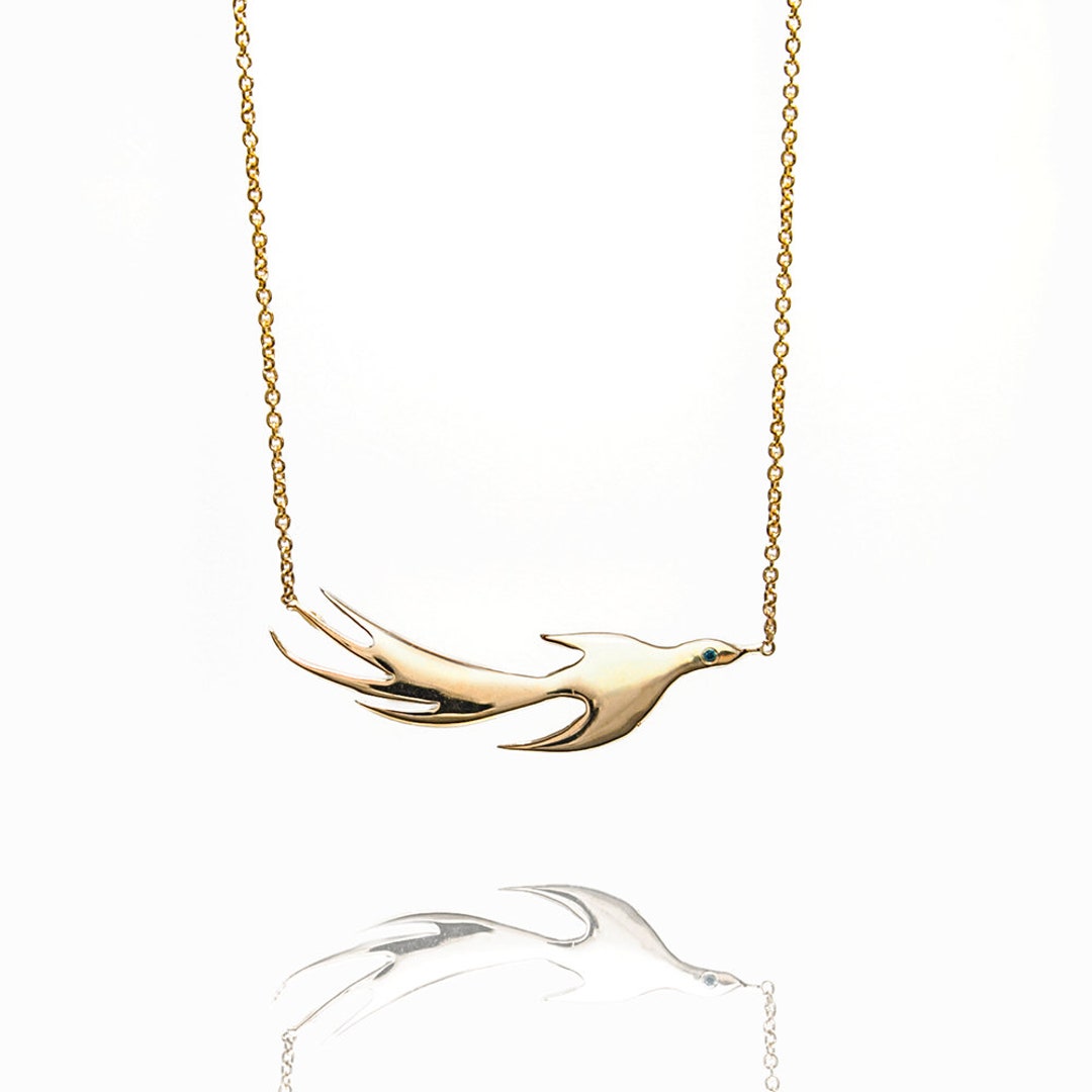 Phoenix Necklace 14K Solid Gold, Gold With Diamond Phoenix Pendant