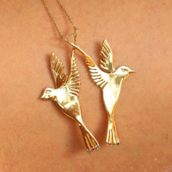 Doves Necklace gold or silver doves pendant love bird Etsy