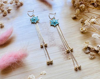 Flower Earrings for Women, Gold Tassel Earrings, Cute Earrings, Festival Jewelry, Mothers Day Gift From Son, Plant Mom Gifts for Her