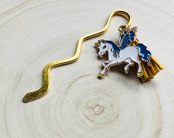 Enamel Unicorn Bookmark: Brass Charm, Tassel - Book Lover Gift