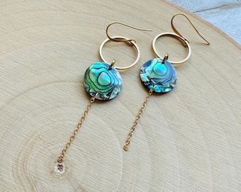 Abalone Earrings, Boho Earrings, Hoop Earrings Gold, Nature Lover Gift, Best Friend Birthday Gift, Sweet 16 Gift, Stocking Stuffers for Mom