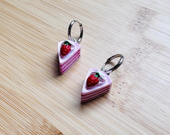 Pendientes de pastel rosas, pendientes estilo cottagecore, pendientes de aro pequeños, pendientes kawaii, pendientes de comida lindos, regalo de cumpleaños único para la mejor amiga
