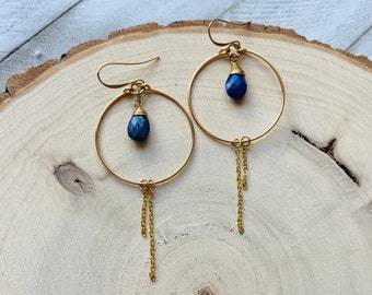 Lapis Lazuli Earrings, Third Eye Chakra, Geometric Earrings Dangle, Boho Chic, Witchy Earrings, Mothers Day Gift from Daughter