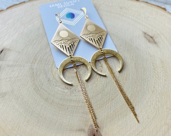 Mountain Earrings Dangle, Nature Lover Gift, Witchy Earrings, Moon Jewelry, Western Earrings, Geometric Earrings Dangle, Teen Girl Jewelry