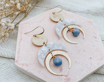 Geometric Brass Earrings, Boho Earrings for Wedding, Witchy Jewelry Earrings, Celestial Earrings Dangle, Galentines Gift for Sister