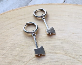 Axe Huggie Hoop Earrings: Stainless Steel Emo Goth Jewelry