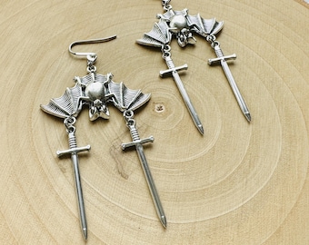Bat Earrings, Sword Earrings, Emo Jewelry, Witchy Jewelry, Creepy Cute Jewelry, Cute Gifts For Friend, Halloween Gift for Women, Gothic
