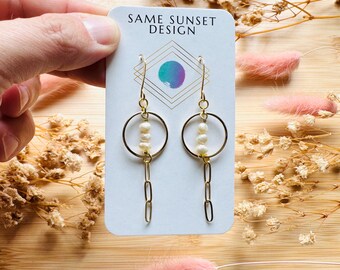 Pearl Earrings, Gold Hoop Earrings for Women, Geometric Brass Earrings, Best Friend Birthday Gift, Boho Earrings for Wedding, Sweet 16 Gift
