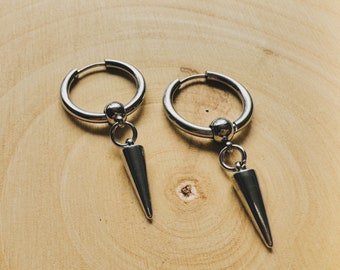 Spike Huggie Hoop Earrings: Stainless Steel Goth Punk Jewelry