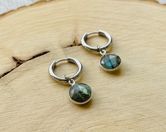 Pendientes de labradorita, aros de aro, góticos, punk, de bruja, regalo de cumpleaños para tu mejor amiga, joyería de moda 2024