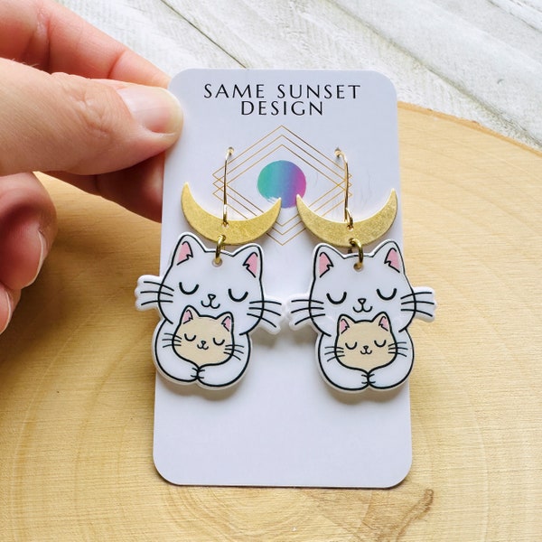 Cat Earrings, Cat Lover Jewelry, Cat Gifts for Cat Lovers, Celestial Earrings, Kawaii Jewelry, Teen Girl Gifts, Unique Gifts for Women